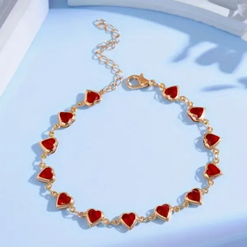 NEW! Red Crystal Heart Bracelet - Gold or Silver