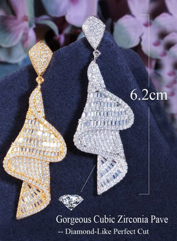 Geometric Baguettes Drop CZ Luxury Earrings - Gold or Silver