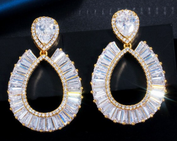 Gold Hoop Drop CZ Luxury Earrings