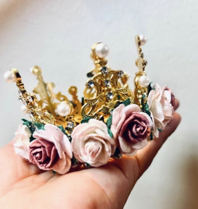 Gold Infant Crown with Flowers