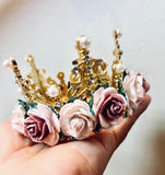 Gold Infant Crown with Flowers