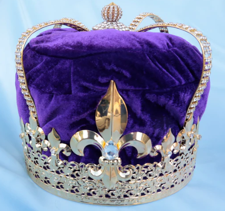 NEW! King William Crown - Gold/Rhinestone with Red, Purple, Blue or Black Velvet
