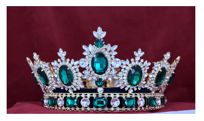 Elegant COLORFUL  CRYSTAL Full Crown-Gold or Silver with Red or Green Accents