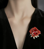 NEW! Dramatic Red Rose Crystal Brooch