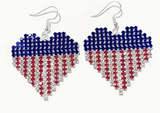 AMERICA Flag Heart Drop Earrings - Gold or Silver