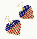 AMERICA Flag Heart Drop Earrings - Gold or Silver