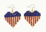 AMERICA Flag Heart Drop Earrings - Gold or Silver