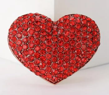 Dramatic Red Heart Crystal Pave Brooch