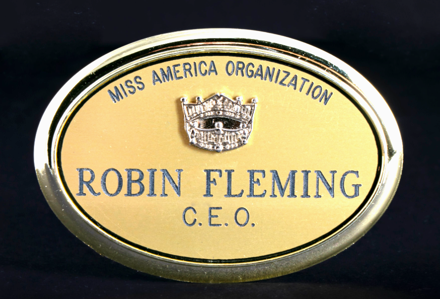 Framed Miss America Crown Name Badge - Silver, Gold, Pink