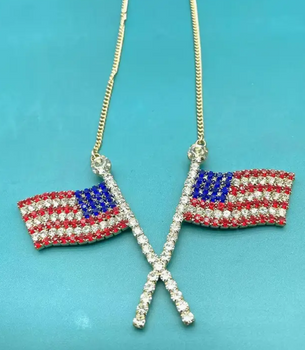 MISS AMERICA Crossed Flag Necklace - Gold or Silver