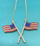 AMERICA Crossed Flag Necklace - Gold or Silver