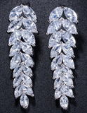 Long Dangling Leaves CZ Luxury Earrings