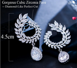 Elegant Olive Branch Drop CZ Luxury Earrings