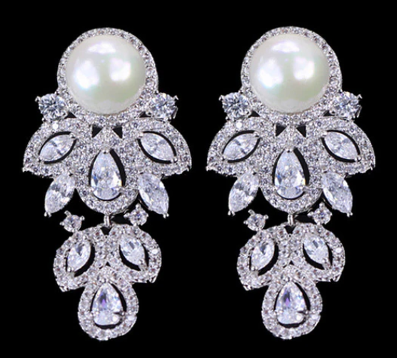Pearl & CZ Drop Luxury Earrings