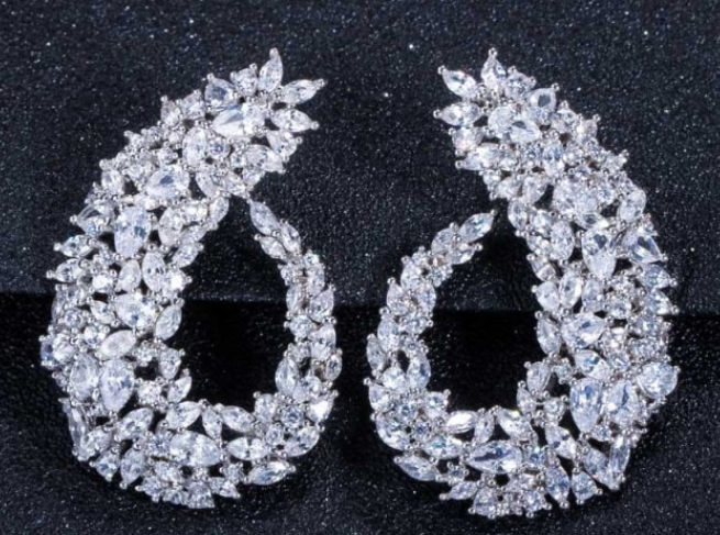 Floral Hoop CZ Drop Luxury Earrings - Silver or Rose Gold