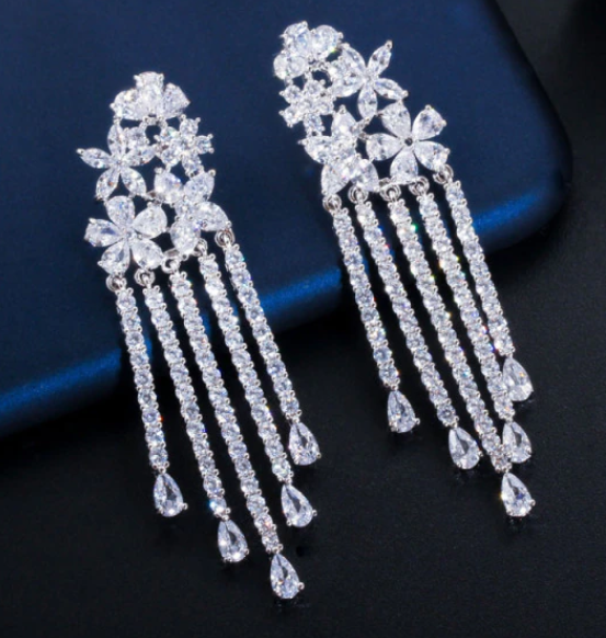 Sparkling Tassel Drop CZ Luxury Earrings