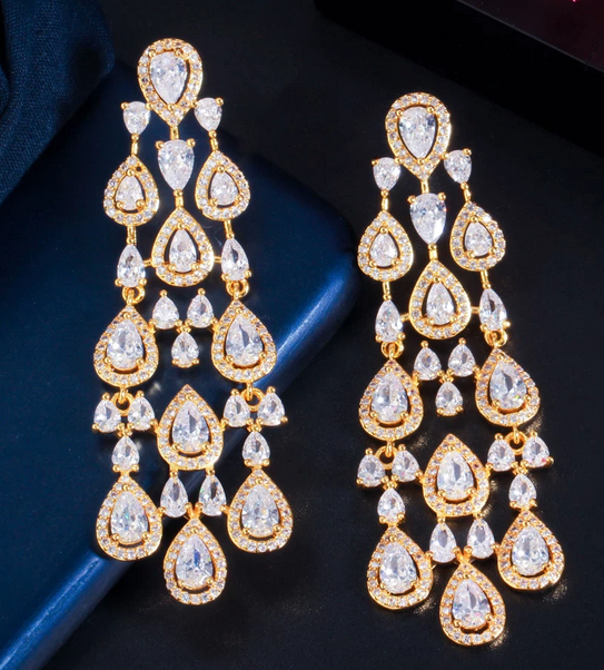 Trendy Water Drop CZ Luxury Earrings - Silver or Gold