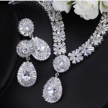 Elegant CZ Necklace & Earring Set - Silver or Gold