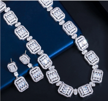 Elegant CZ Necklace & Earring Set - Gold or Silver