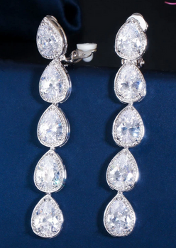 Fashion Designed Drop CZ Clip Earrings