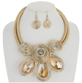 Spiral Beaded Acrylic Beaded Necklace Set