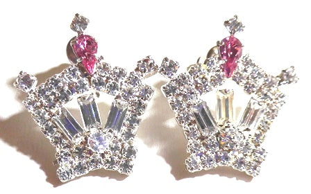 Life Crown Earrings - Clear or Pink Accents