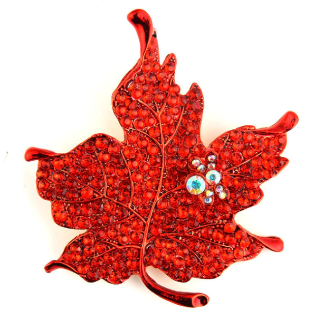 Red Crystal Maple Leaf Pin