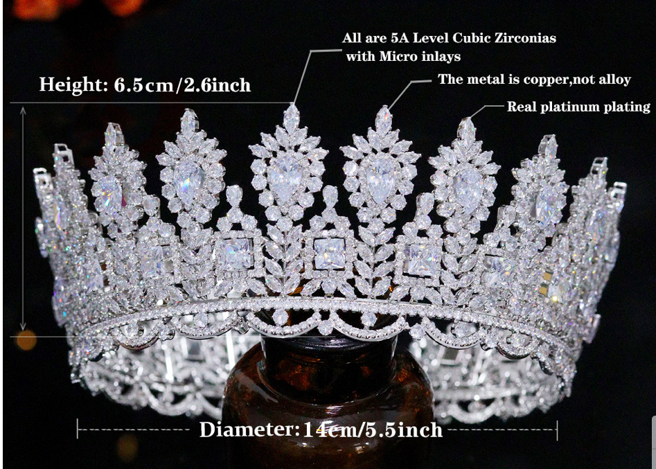 Lavish CZ Tiara - Silver or Gold with clear or colored stone accents