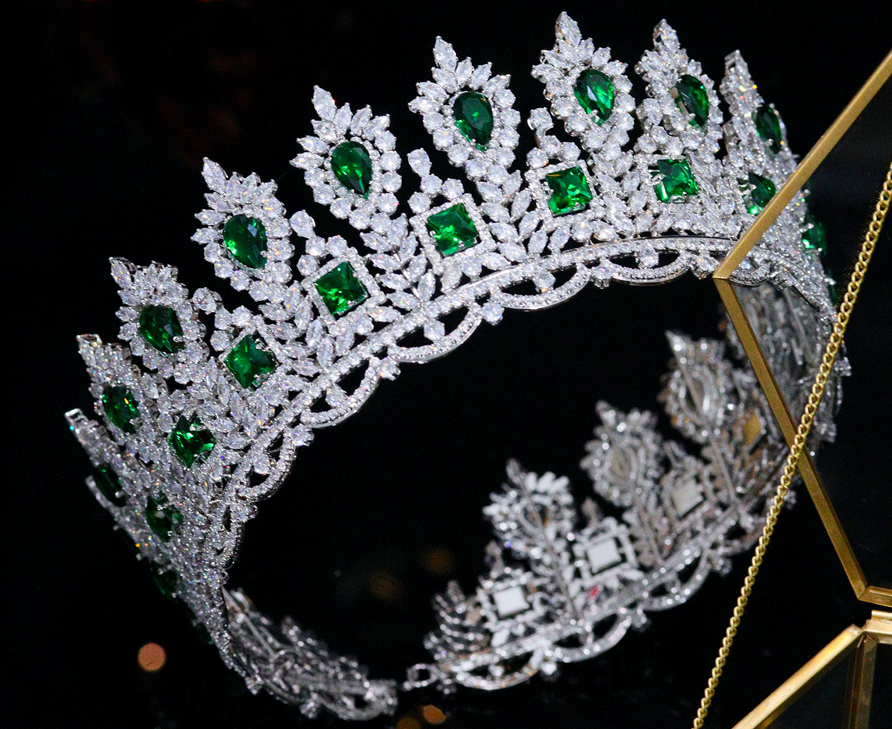 Lavish CZ Tiara - Silver or Gold with clear or colored stone accents