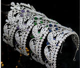 Fanciful CZ Tiara - Clear/gold or silver, Purple, green or blue accents