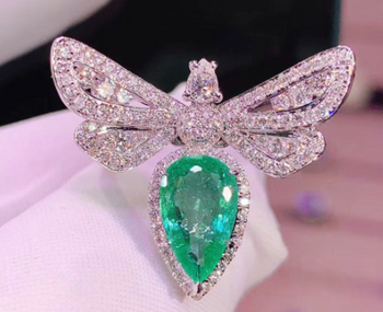 NEW!! Emerald & Clear Pave Dragonfly Ring Size 8