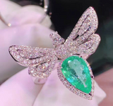 NEW!! Emerald & Clear Pave Dragonfly Ring Size 8