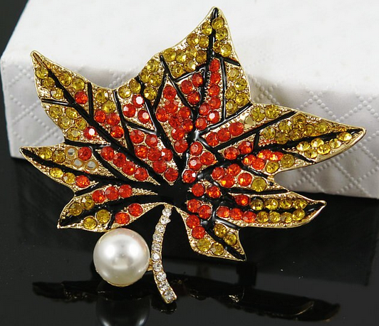 Exquisite Multi Crystal Maple Leaf Pin