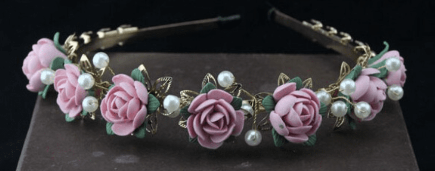 European Style Vintage Pink Floral Headband and Earring Set