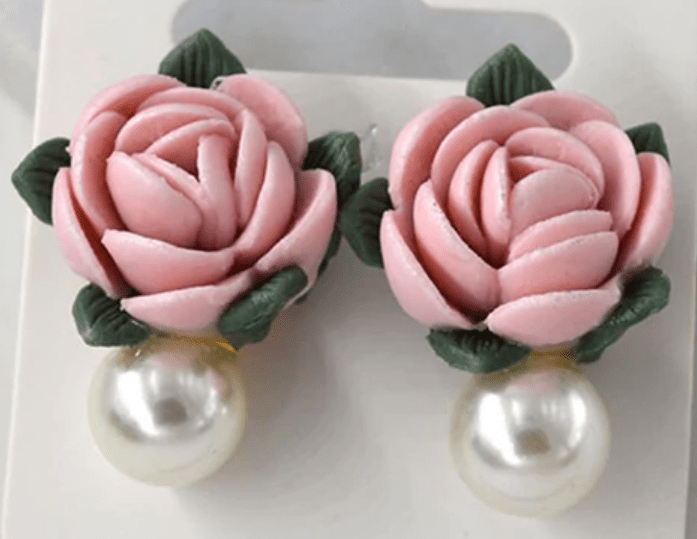 European Style Vintage Pink Floral Headband and Earring Set
