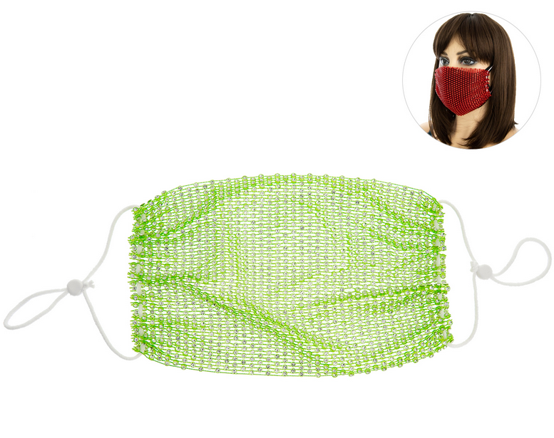 PROTECTIVE RHINESTONE FACE MASK - LIME GREEN