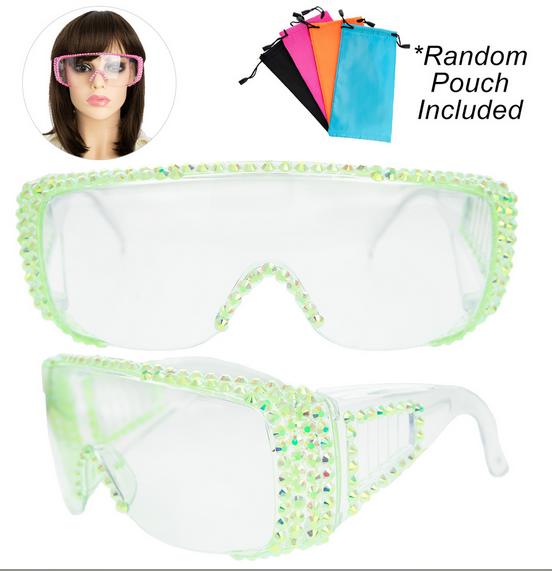 Rhinestone Pave Protective Safety Goggles -LIME GREEN