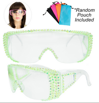 Rhinestone Pave Protective Safety Goggles -LIME GREEN