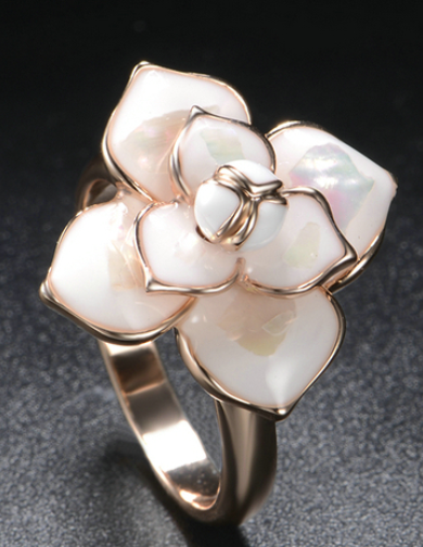 White Enamel Rose Ring Size 7 & 8
