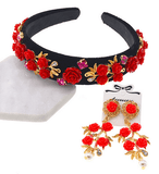 Vintage Red Rose Headband/Earring Set