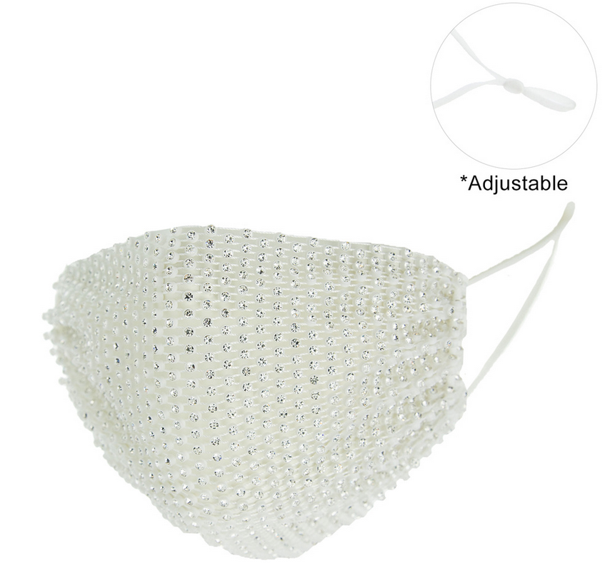 PROTECTIVE RHINESTONE FACE MASK -WHITE/CLEAR