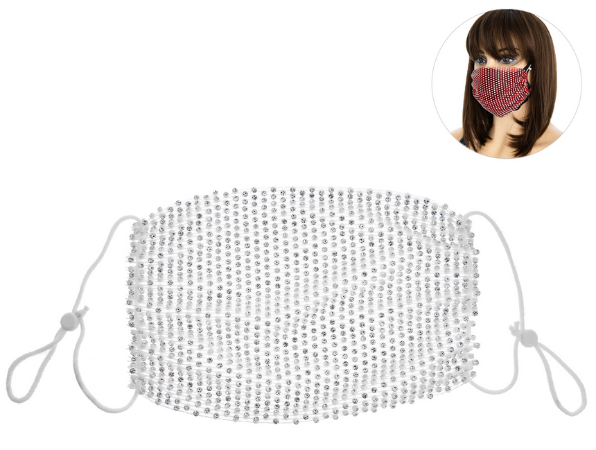 PROTECTIVE RHINESTONE FACE MASK -WHITE/CLEAR
